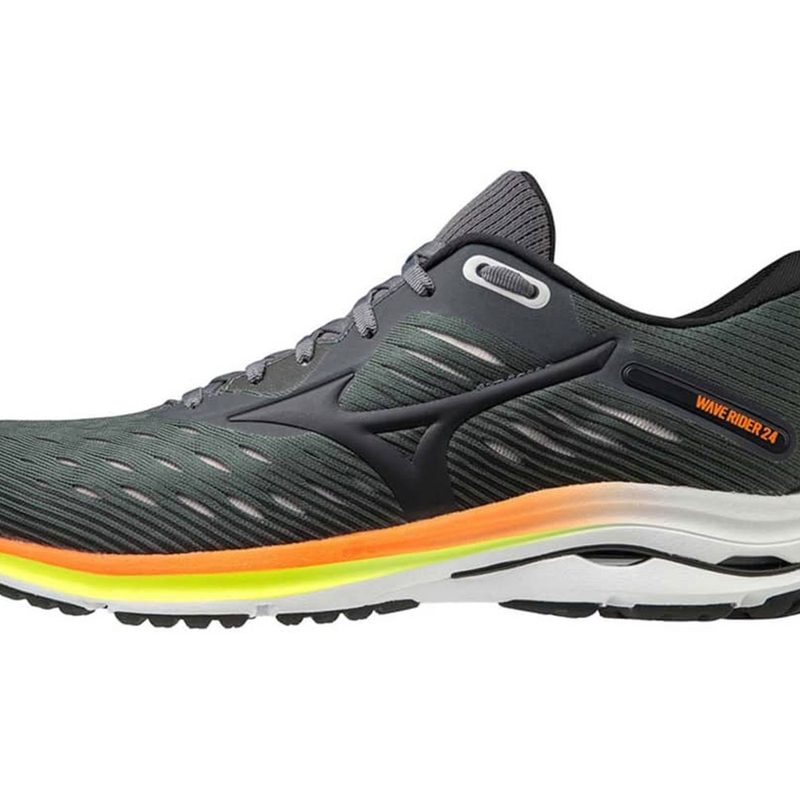Mizuno Men's Wave Rider 24 Running Shoe in a white backdrop.