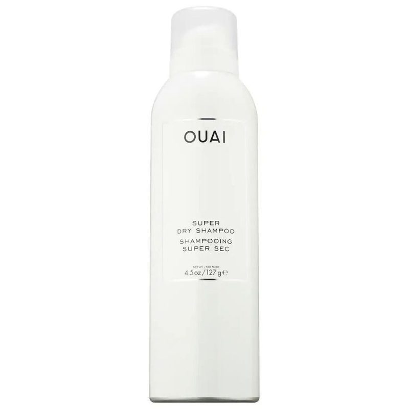 A bottle of Ouai Super Dry Shampoo on white background.