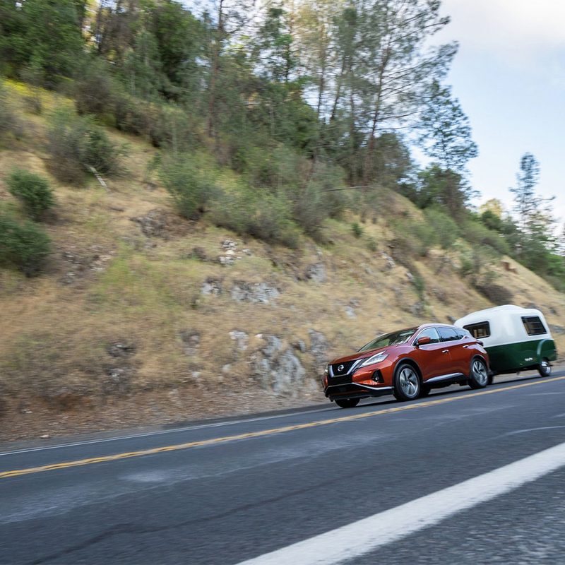 Nissan towing an RV