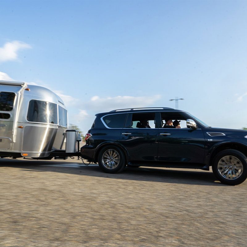 Nissan towing an RV