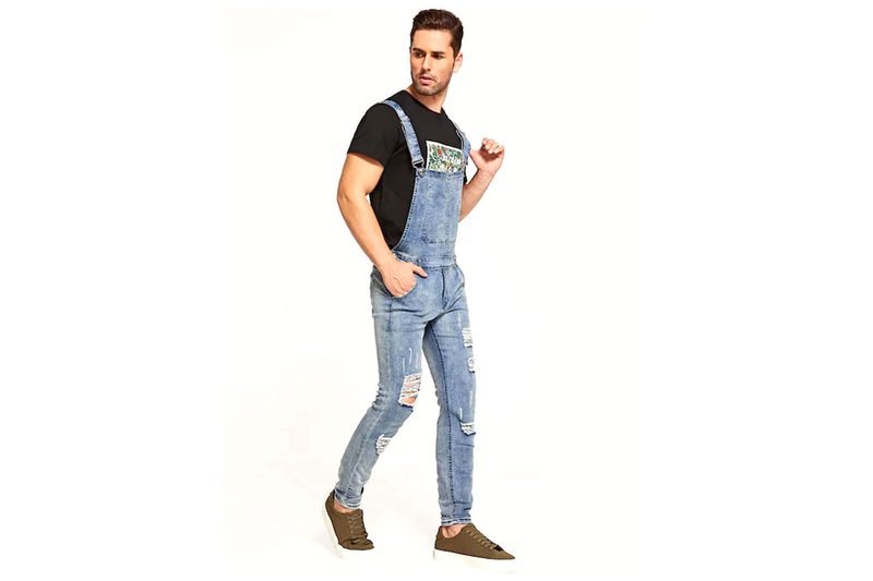 Shein Men Ripped Slant Pocket Denim Overall