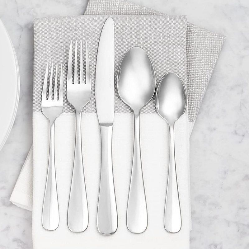 Amazon Basics 20-Piece Stainless Steel Flatware Set with Round Edge, Service for 4