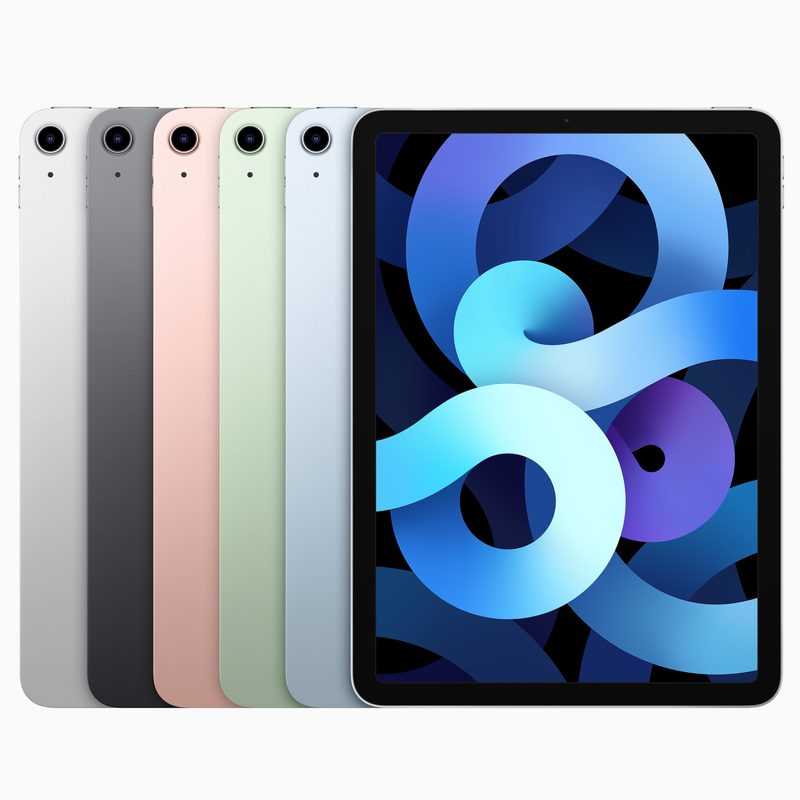 Different shades of Apple iPad Air 4 on a white background.