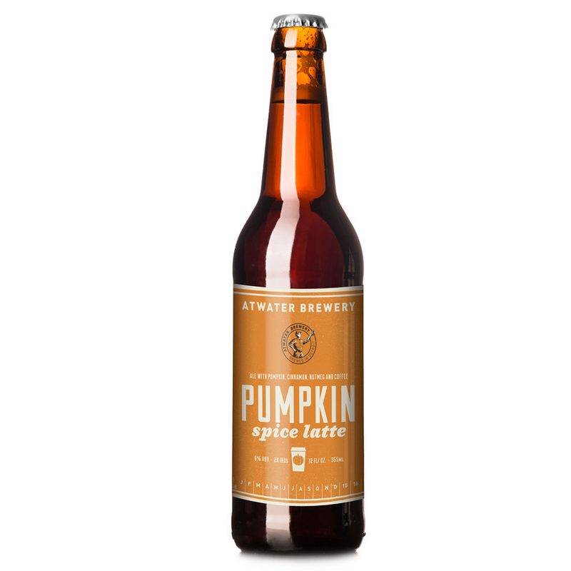 A bottle of Atwater Brewery Pumpkin Spice Latte Ale.