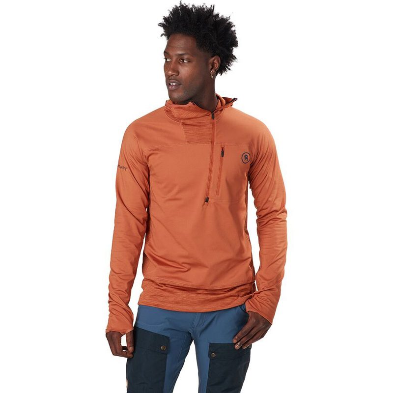Backcountry Hybrid Grid Men's Fleece Pullover worn by a model.