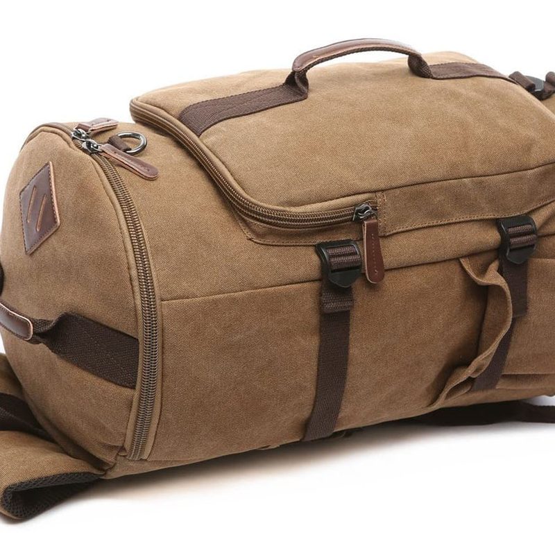 Brown Baosha Canvas Weekender on a white backdrop.