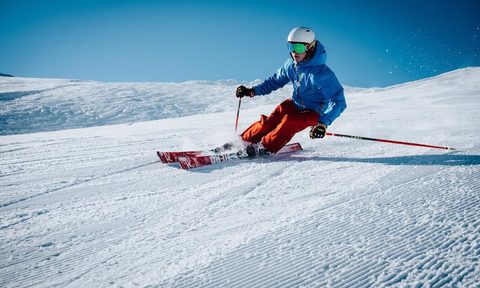 Skiing down hill