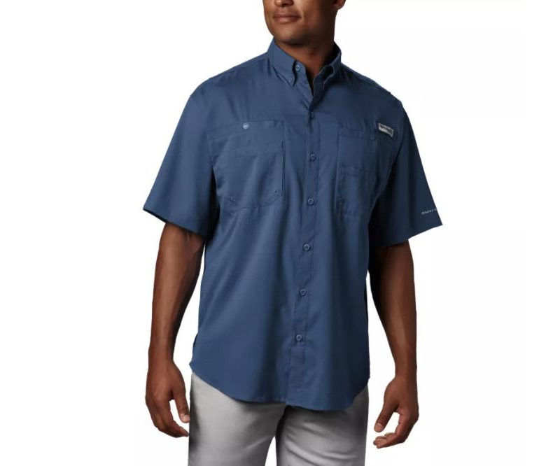 Columbia Men's PFG Tamiami Short Sleeve Shirt worn by a model.