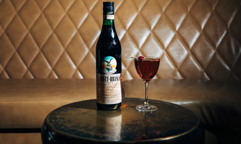 Fernet-Branca Manhattan Cocktail on Table