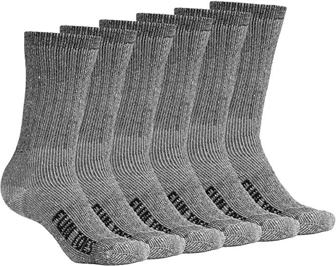 FUN TOES Men's Hiking Crew Merino Wool Socks 6 Pairs