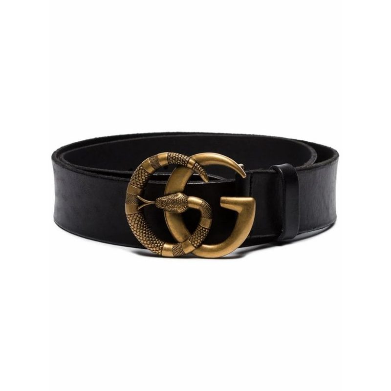 Gucci Double Snake Buckle Belt on a white backdrop.