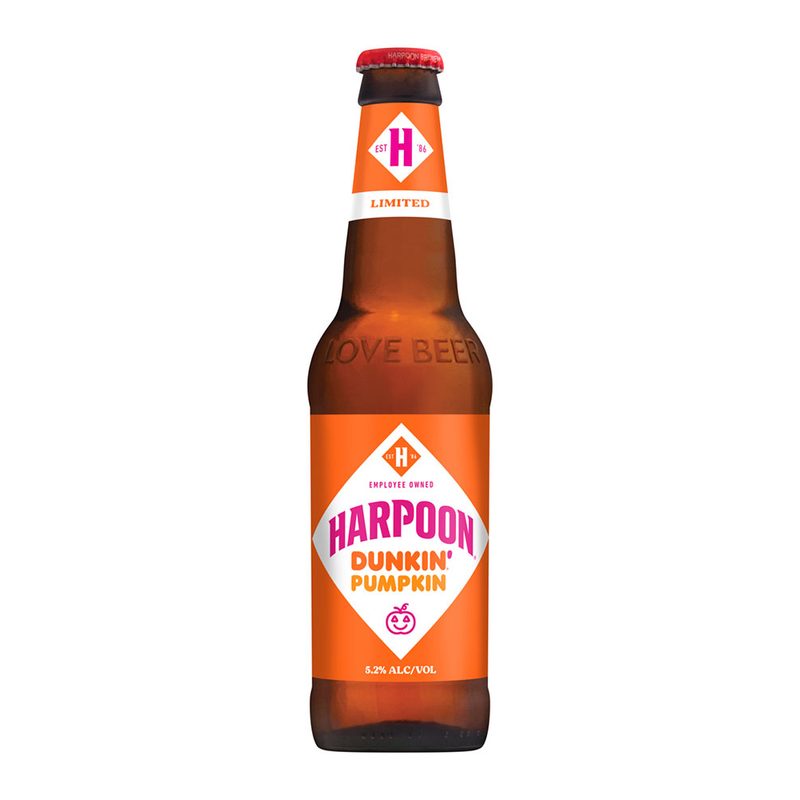A bottle of Harpoon Brewery Dunkin’ Pumpkin Ale.