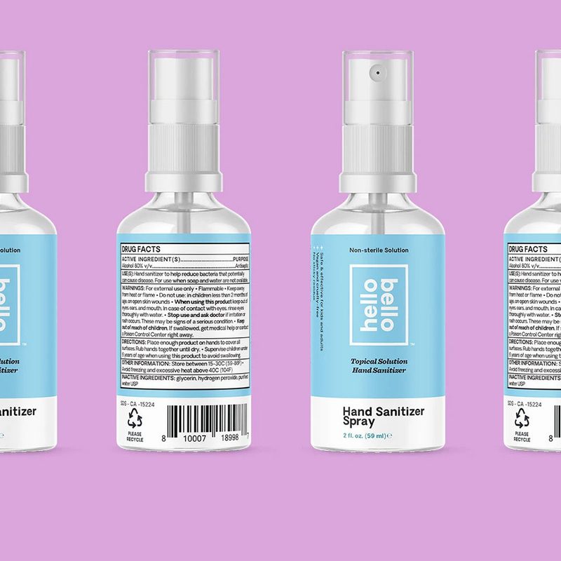 The front and back labels of Hello Bello Hand Sanitizer.