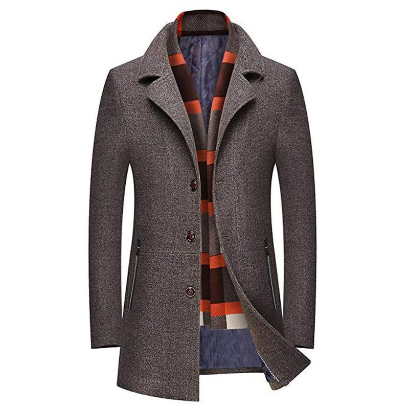 Invachi Slim Fit Coat with Detachable Soft Touch Wool Scarf on a white backdrop.