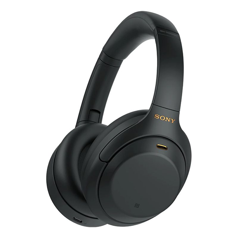 Black Sony WH-1000XM4 Headphones on a white background.