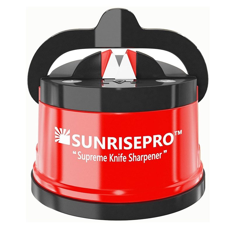 The Sunrisepro supreme knife sharpener sitting against a white background.