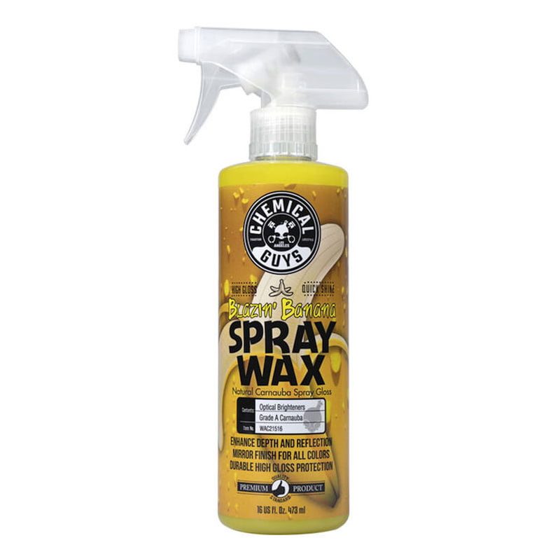 Chemical Guys Blazin' Banana Natural Carnauba Spray Wax in a spray bottle.
