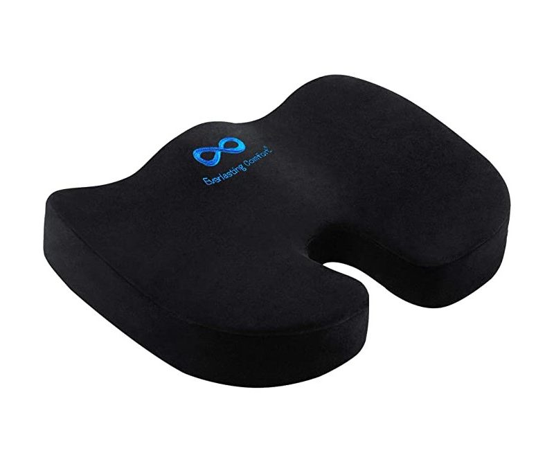 Black Everlasting Comfort Memory Foam Seat Cushion on a white background.