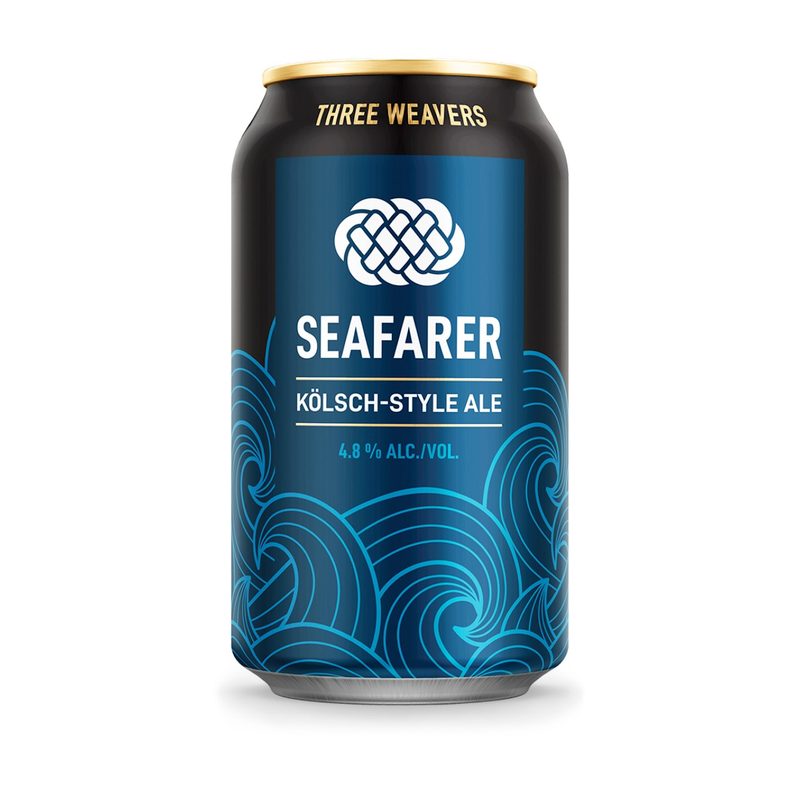 A can of Three Weavers Seafarer Kolsch on white background.