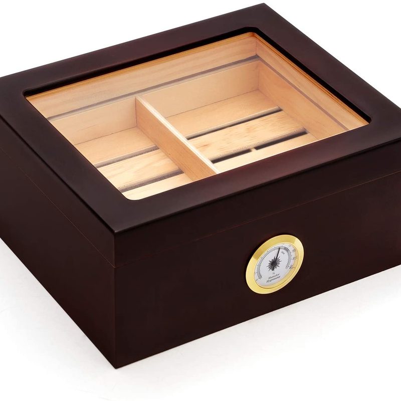 Kendal Glass Top Desktop Cigar Humidor on a white background.