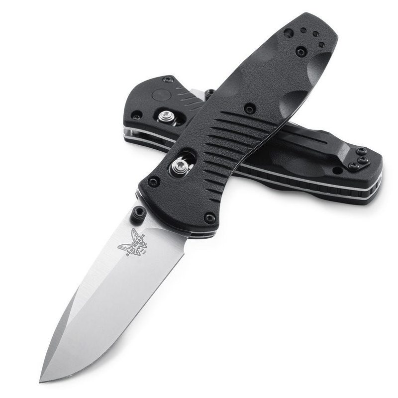 Benchmade Mini Barrage flipper pocket knife on a plain white background.