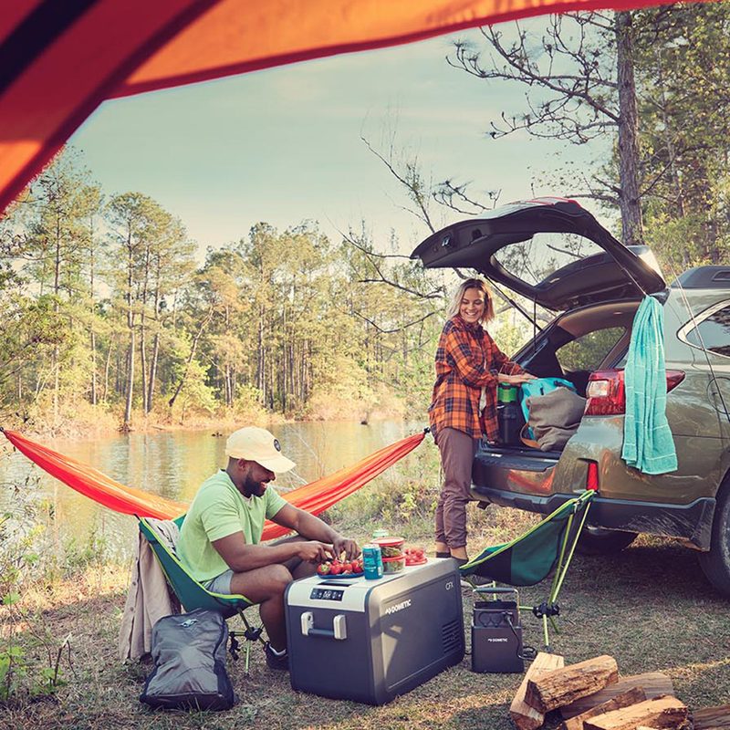 A couple car camping