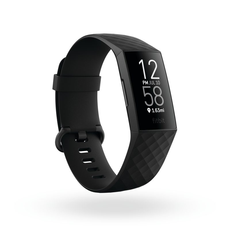 Fitbit Charge 4 fitness tracker on white background.