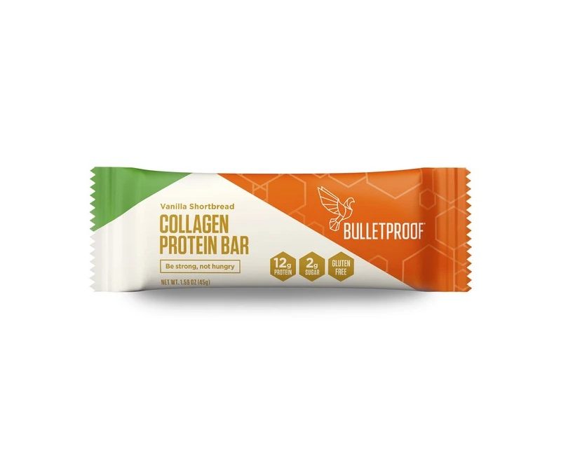 Bulletproof collagen protein bar on a white background.