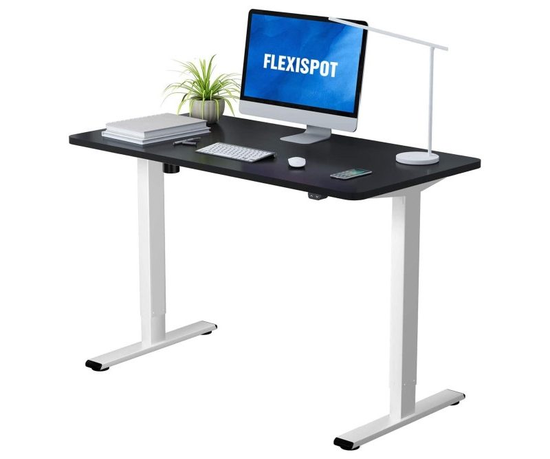 Flexispot Electric Standing Desk with a desktop set-up on top.