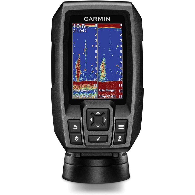 Garmin Striker 4 GPS Fish Finder on a white studio background.