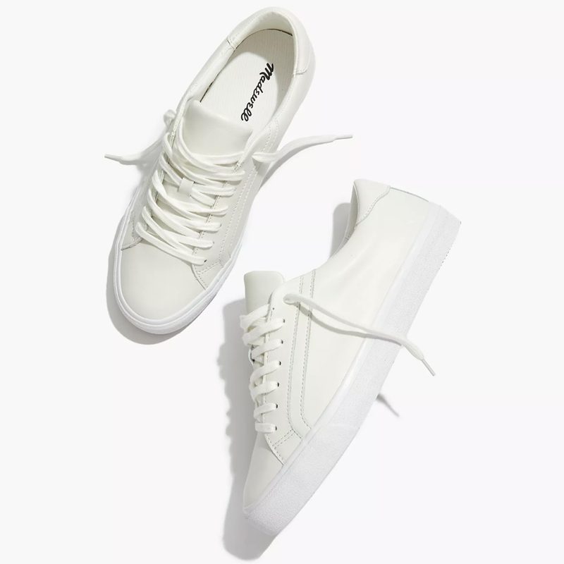 Madewell Men's Sidewalk Low-Top Leather Sneakers on a white background.
