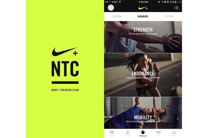 Nike training club landing page.