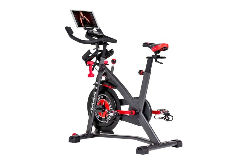 Black and red Schwinn IC4 Bike on a white backdrop.