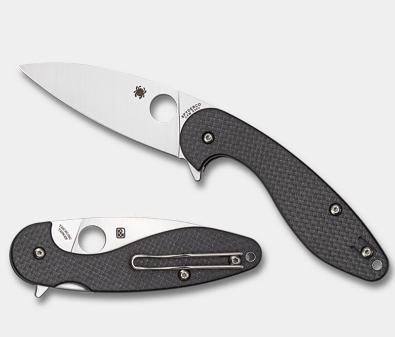 Spyderco Sliverax Carbon Fiber Flipper Knife on a plain studio background.