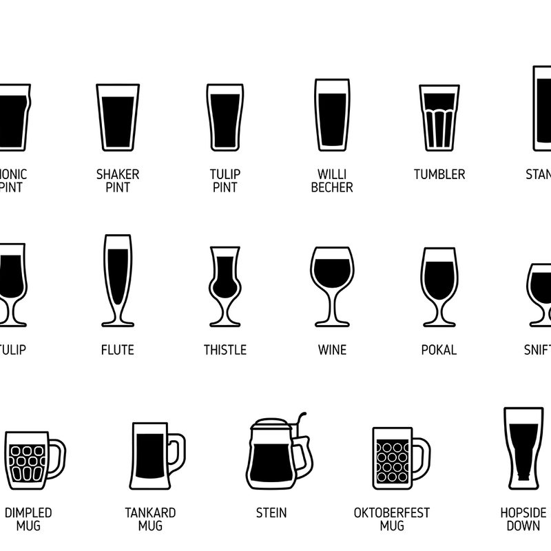 Illustration of different champagne glassware.