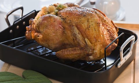Thanksgiving turkey in roasting pan