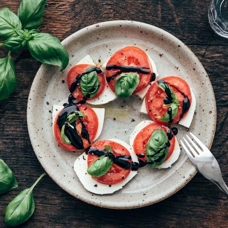 Caprese salad with San Marzano tomatos and mozzarella