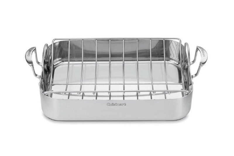 Product image of the Cuisinart MultiClad Pro 6 Qt. Stainless Steel Roasting Pan with Rack.