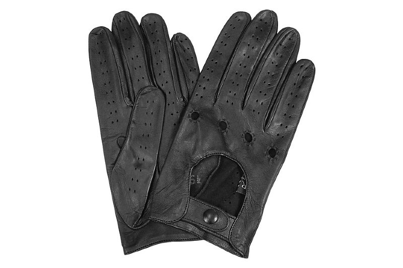 Forzieri Black Leather Driving Gloves
