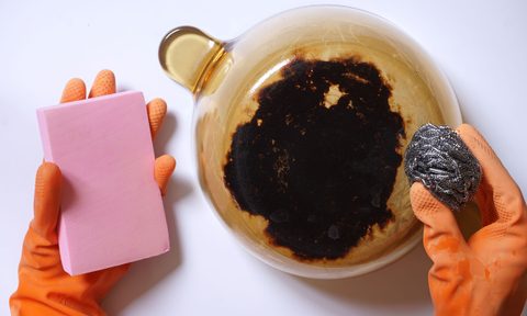 Getting ready to clean a burnt pot