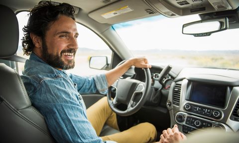 couple holding hands in a car