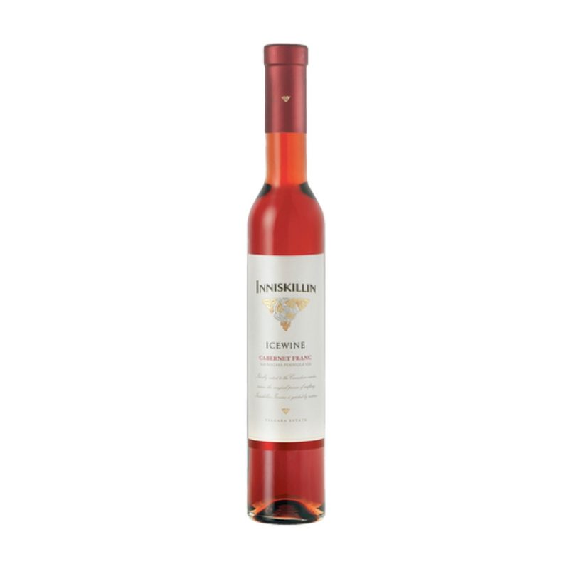 A bottle of Inniskillin Cab Franc Ice Wine on a white background.