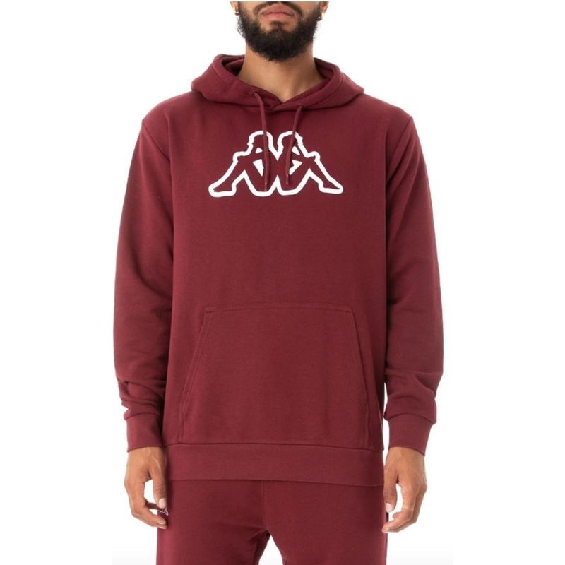 A model wearing a red Kappa Logo Fleece Zavrok Hoodie.