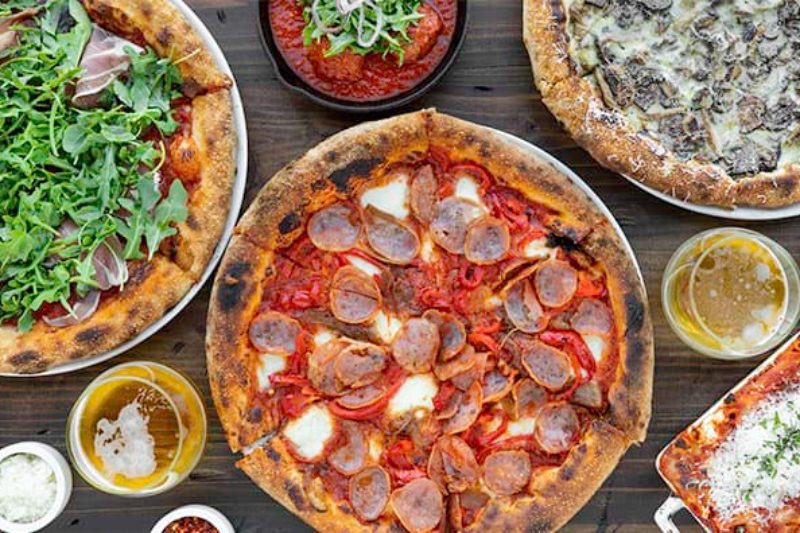 A selection of pizzas from Milo + Olive.