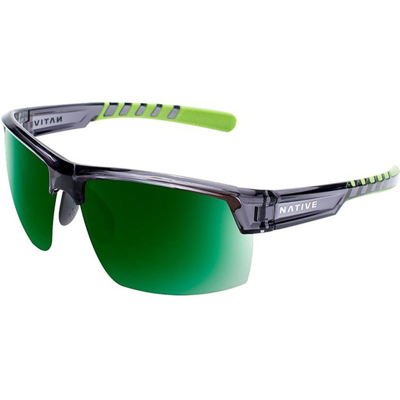 Native Eyewear Catamount Polarized Sunglasses with lime green temple grips and green-toned lenses.