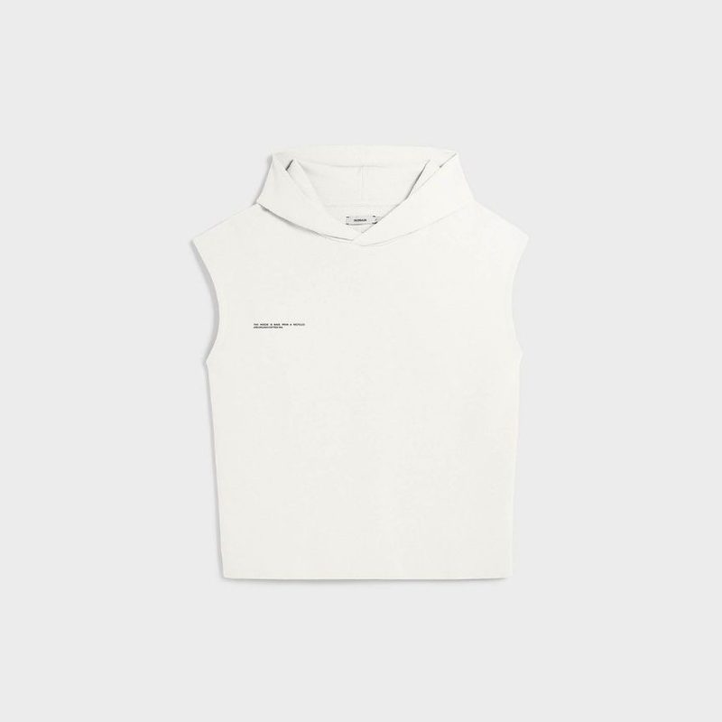 A white The Pangaia Lightweight Recycled Cotton Sleeveless Hoodie on gray background.