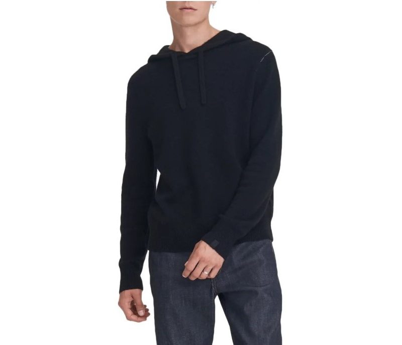 Black Rag & Bone Haldon Cashmere Hoodie on a white backdrop.