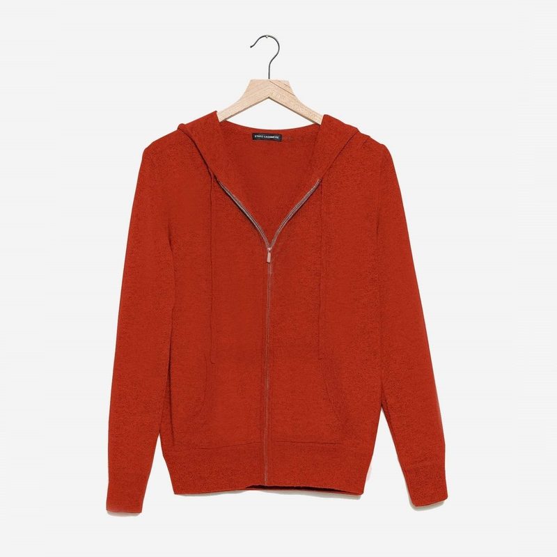 State Cashmere Men's Full Zip-Up Hoodie in red.