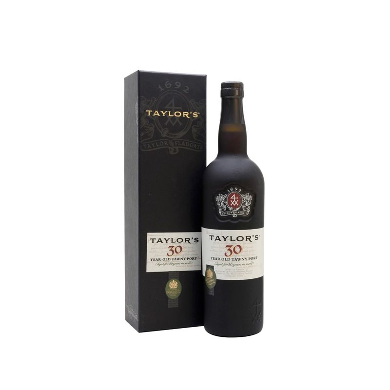 Taylor Fladgate 30-Year Tawny Port Bottle on a white background.