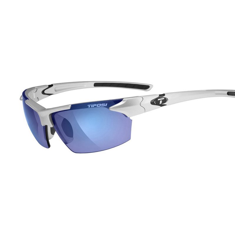 Tifosi Jet Sunglasses with silver frames and a purple-blue toned lens.
